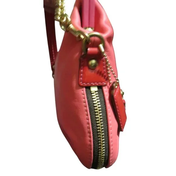 Coach 2008 Bonnie Brass Kisslock Purse Pink Full Grain Leather & Chain strap cro - Picture 4 of 11